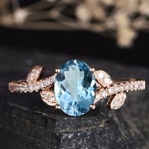 Aquamarine Antique Engagement Wedding Ring 925